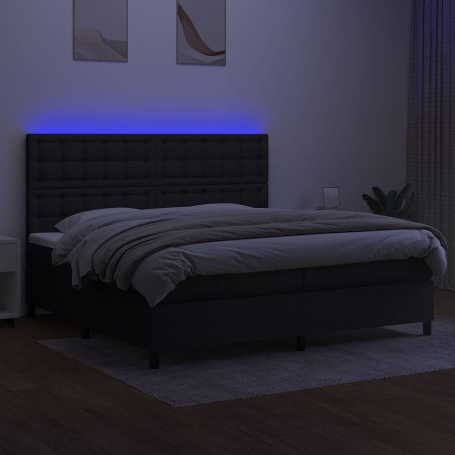 Boxspring Met Matras En Led Stof Zwart 200 x 200 cm Knopen