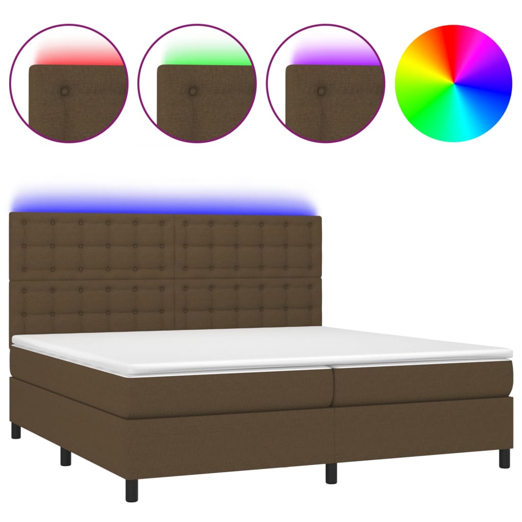 Boxspring Met Matras En Led Stof Donkerbruin 200X200 Cm 200 x 200 cm Knopen