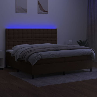 Boxspring Met Matras En Led Stof Donkerbruin 200X200 Cm 200 x 200 cm Knopen