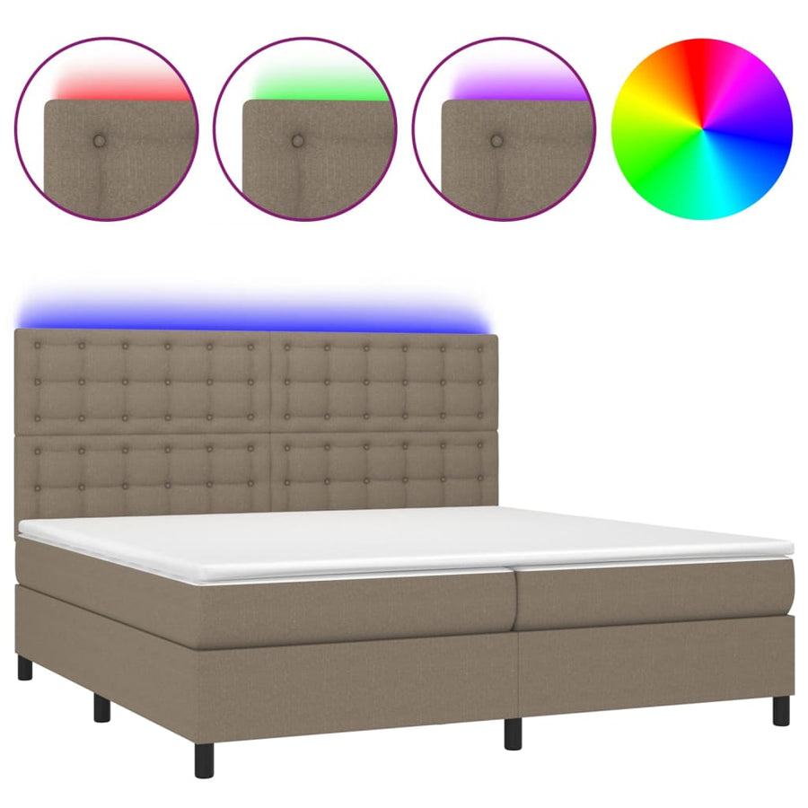 Boxspring Met Matras En Led Stof Taupe 200X200 Cm Taupe 200 x 200 cm Knopen