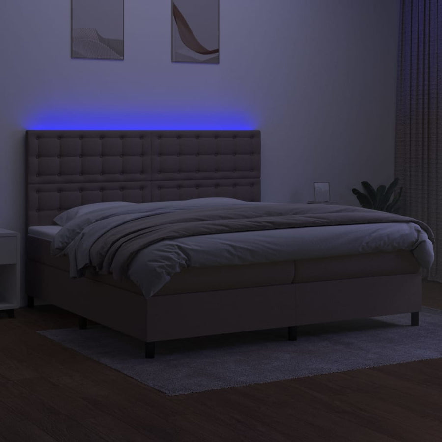 Boxspring Met Matras En Led Stof Taupe 200X200 Cm Taupe 200 x 200 cm Knopen