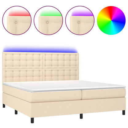 Boxspring Met Matras En Led Stof Kleurig Crème 200 x 200 cm Knopen