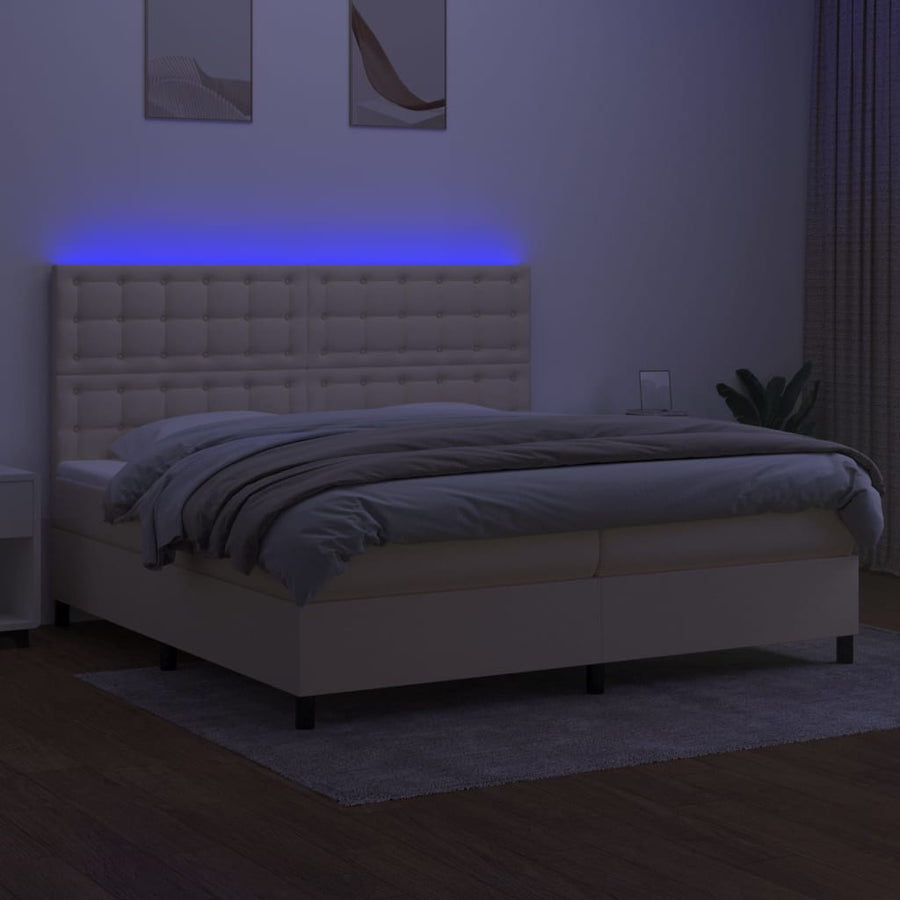 Boxspring Met Matras En Led Stof Kleurig Crème 200 x 200 cm Knopen