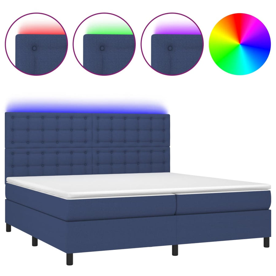 Boxspring Met Matras En Led Stof Blauw 200 x 200 cm Knopen