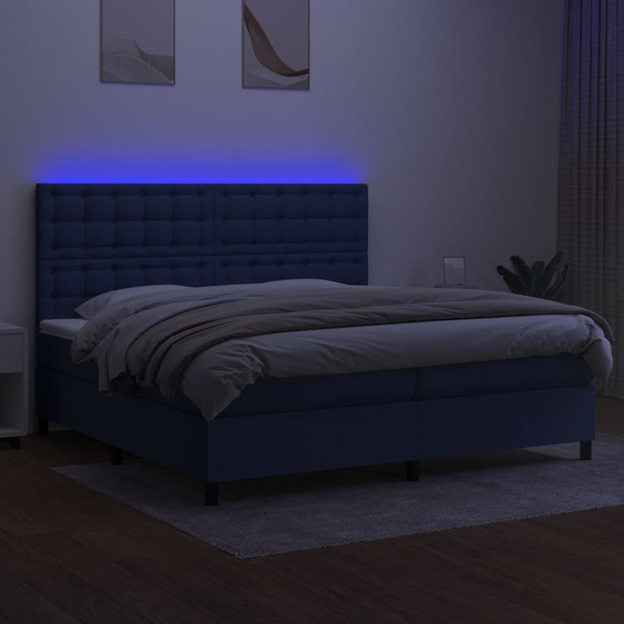 Boxspring Met Matras En Led Stof Blauw 200 x 200 cm Knopen