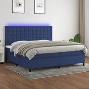 Boxspring 200x200 cm blauw met matras en LED