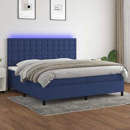 Boxspring Met Matras En Led Stof Blauw 200 x 200 cm Knopen