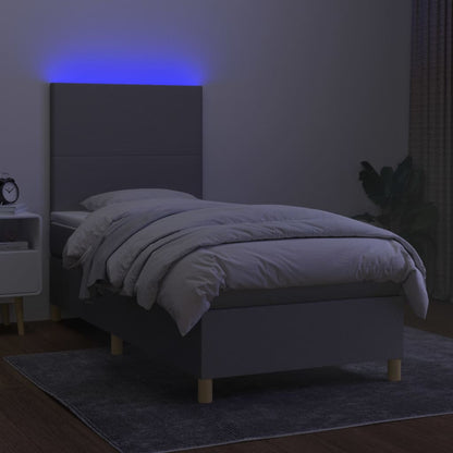 Boxspring Met Matras En Led Stof Lichtgrijs 80 x 200 cm Effen ontwerp