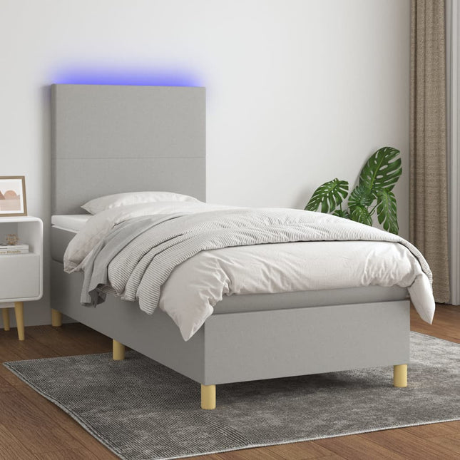 Boxspring Met Matras En Led Stof Lichtgrijs 80 x 200 cm Effen ontwerp