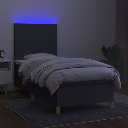 Boxspring Met Matras En Led Stof Donkergrijs 80 x 200 cm Effen ontwerp
