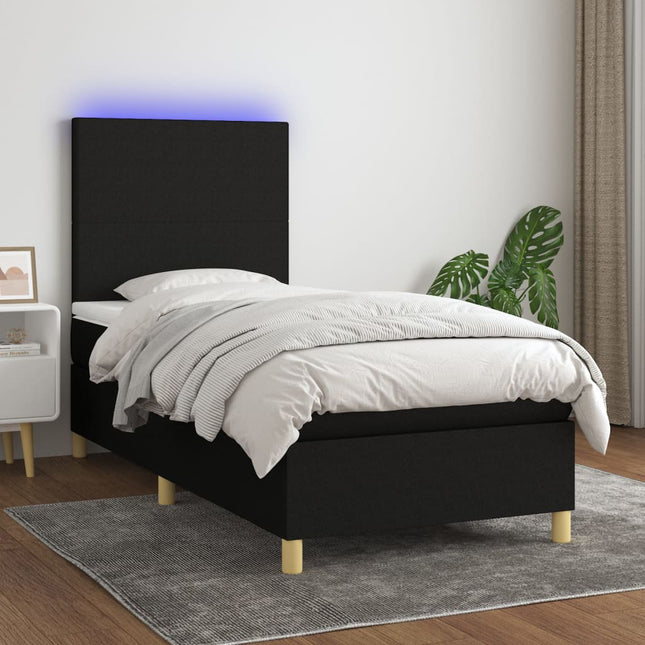 Boxspring Met Matras En Led Stof Zwart 80 x 200 cm Effen ontwerp