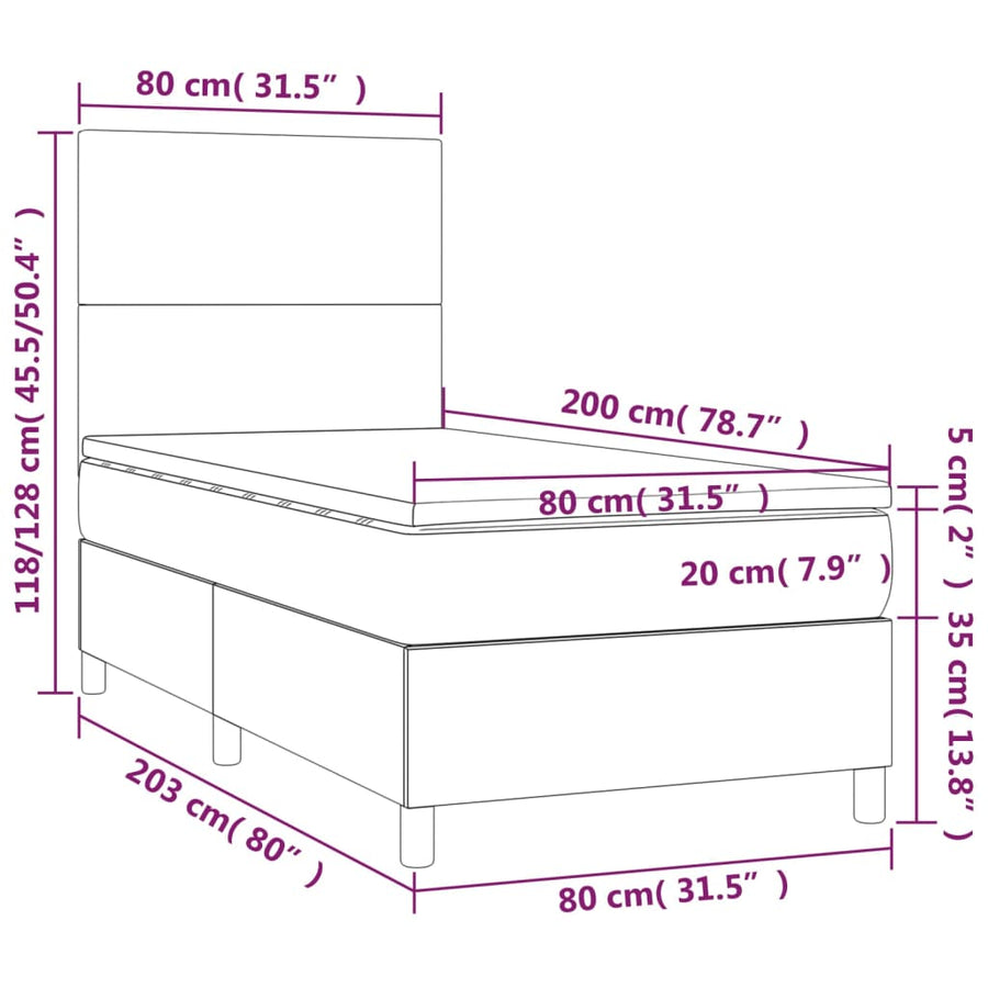 Boxspring met matras en LED stof donkerbruin 80x200 cm 80 x 200 cm Effen ontwerp