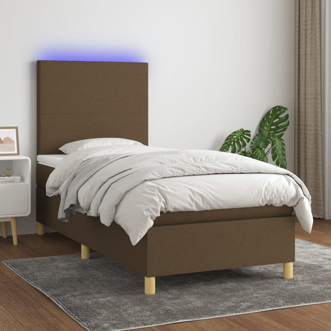 Boxspring met matras en LED stof donkerbruin 80x200 cm 80 x 200 cm Effen ontwerp