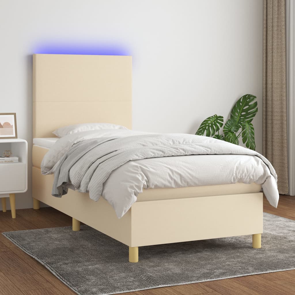 Boxspring met matras en LED stof crèmekleurig 80x200 cm 80 x 200 cm Crème