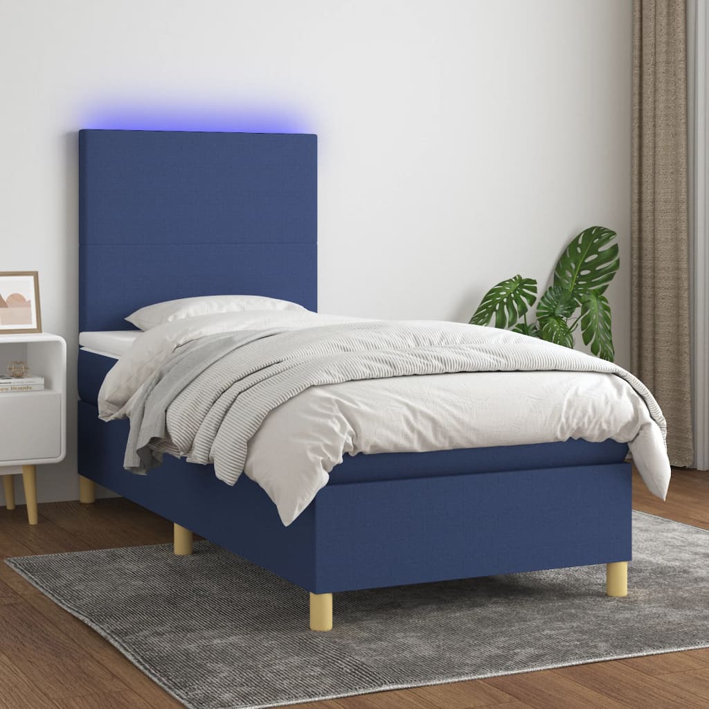 Boxspring Met Matras En Led Stof Blauw 80X200 Cm Blauw 80 x 200 cm Effen ontwerp