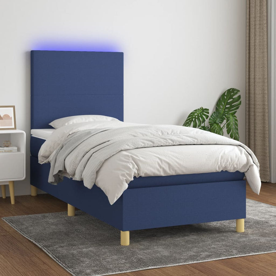 Boxspring Met Matras En Led Stof Blauw 80X200 Cm Blauw 80 x 200 cm Effen ontwerp