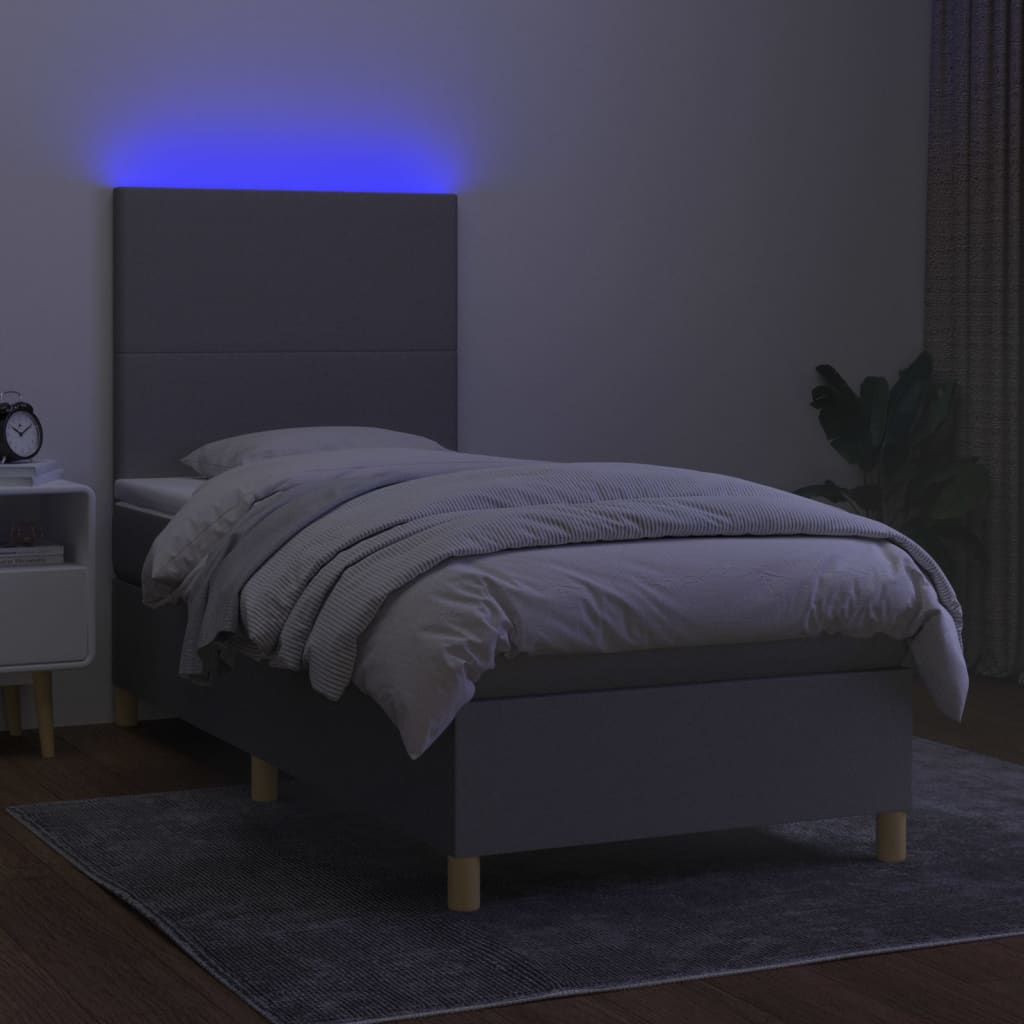Boxspring Met Matras En Led Stof Lichtgrijs 90 x 190 cm Effen ontwerp