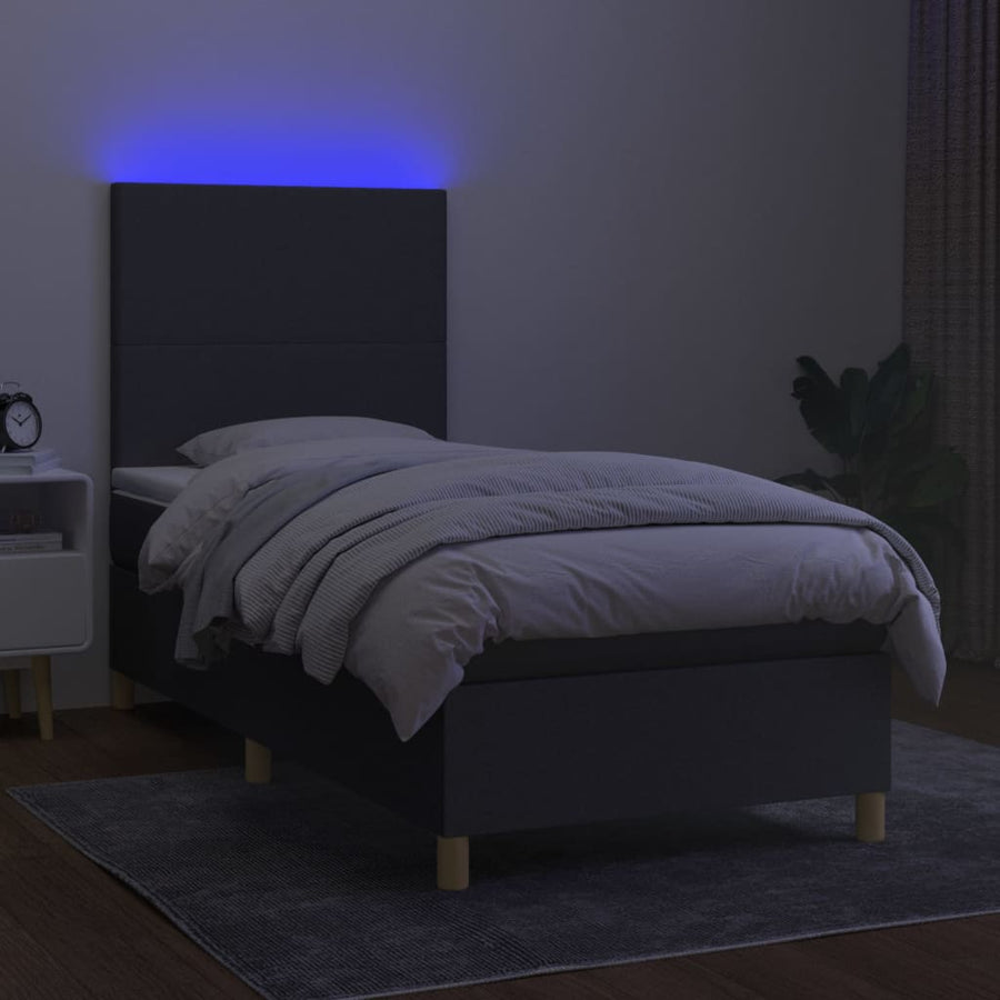 Boxspring Met Matras En Led Stof Donkergrijs 90 x 190 cm Effen ontwerp