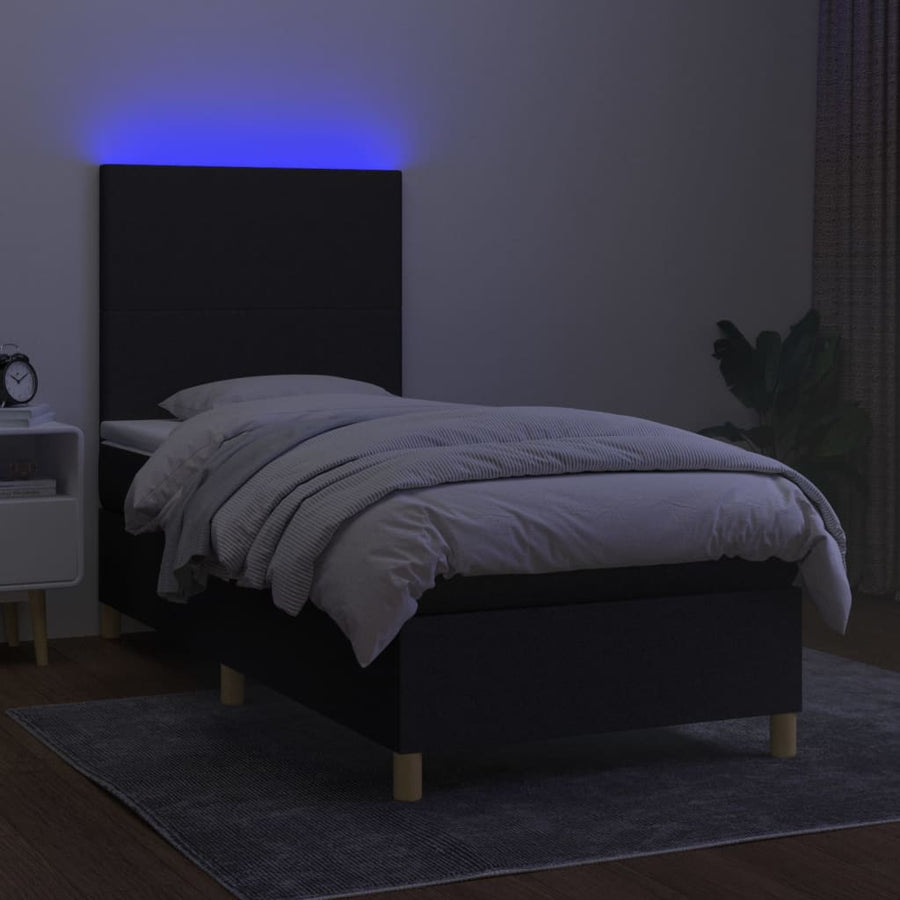 Boxspring Met Matras En Led Stof Zwart 90 x 190 cm Effen ontwerp