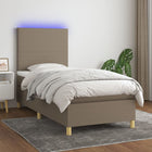 Box spring with mattress and LED fabric taupe 90x190 cm