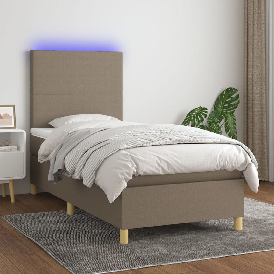 Boxspring Met Matras En Led Stof Taupe 90 x 190 cm Effen ontwerp