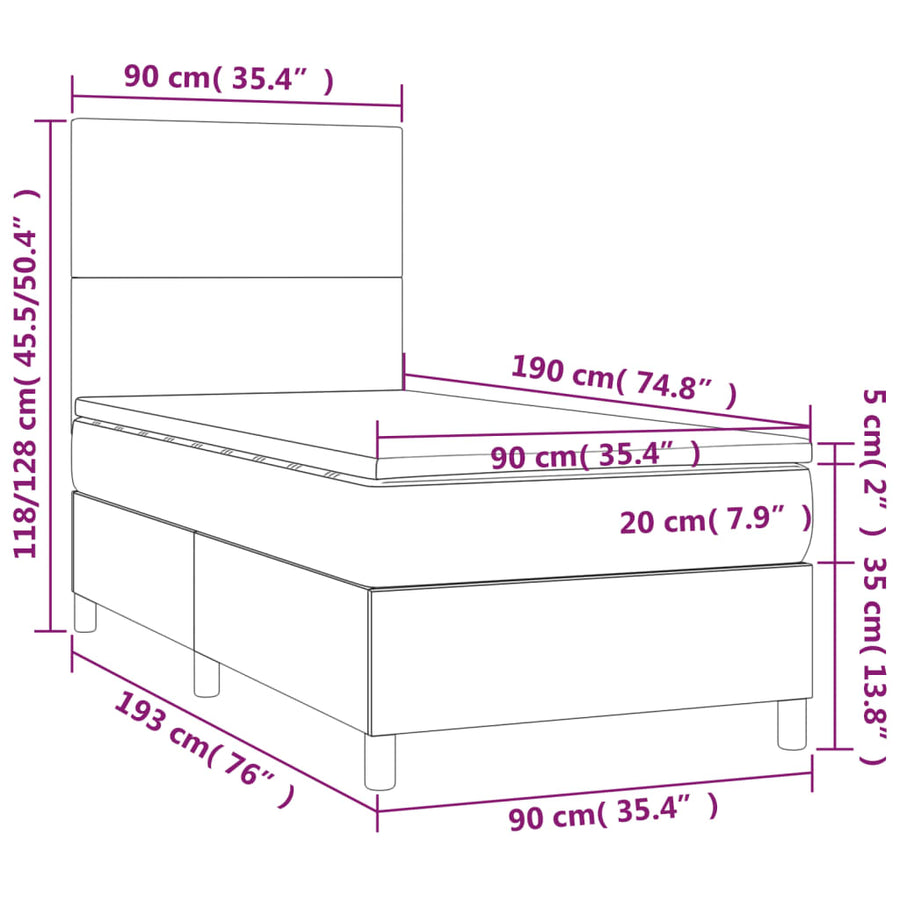 Boxspring met matras en LED stof crèmekleurig 90x190 cm 90 x 190 cm Crème
