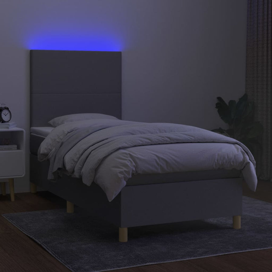 Boxspring Met Matras En Led Stof Lichtgrijs 90 x 200 cm Effen ontwerp