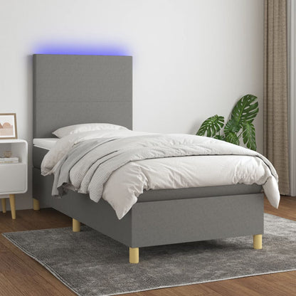 Boxspring Met Matras En Led Stof Donkergrijs 90 x 200 cm Effen ontwerp