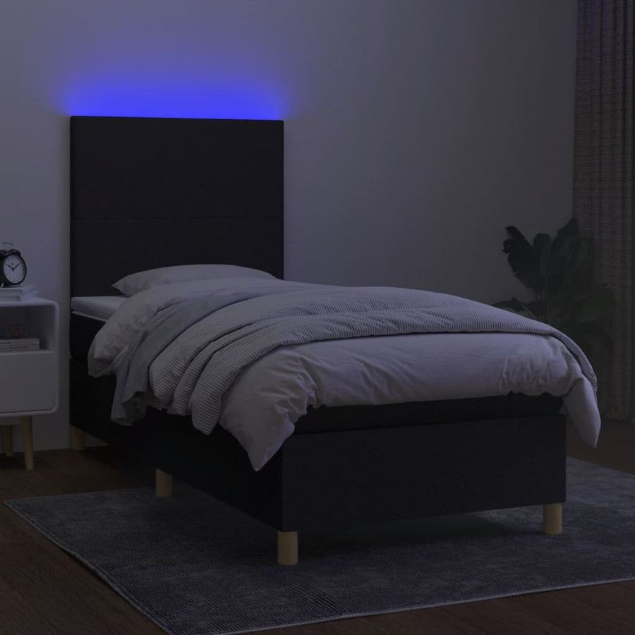 Boxspring Met Matras En Led Stof Zwart 90 x 200 cm Effen ontwerp