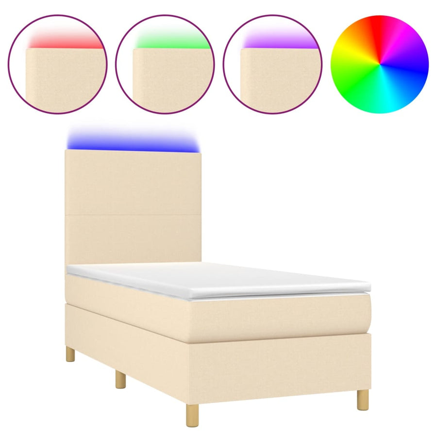 Boxspring met matras en LED stof crèmekleurig 80x200 cm 90 x 200 cm Effen ontwerp