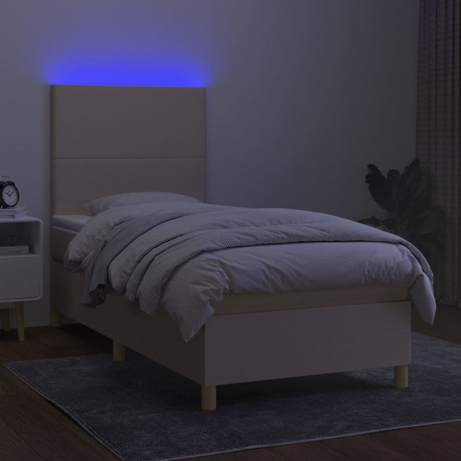 Boxspring met matras en LED stof crèmekleurig 80x200 cm 90 x 200 cm Effen ontwerp