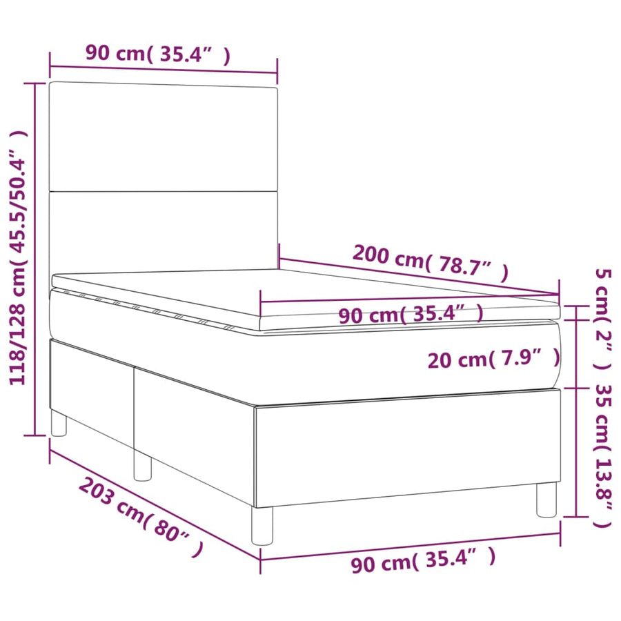 Boxspring met matras en LED stof crèmekleurig 80x200 cm 90 x 200 cm Effen ontwerp