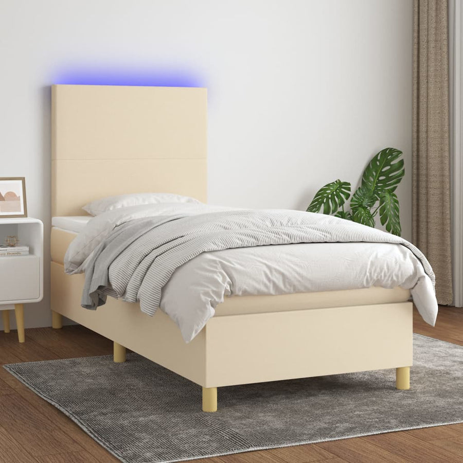 Boxspring met matras en LED stof crèmekleurig 80x200 cm 90 x 200 cm Effen ontwerp