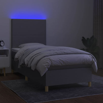Boxspring Met Matras En Led Stof Lichtgrijs 100 x 200 cm Effen ontwerp