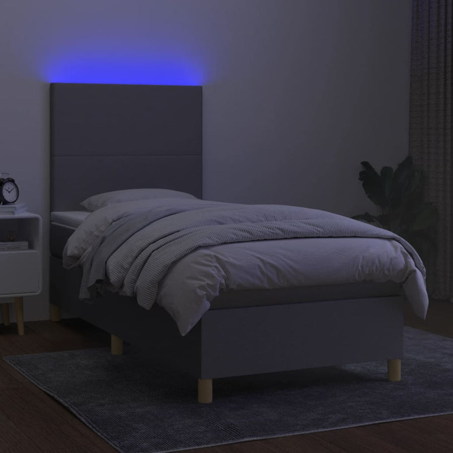 Boxspring Met Matras En Led Stof Lichtgrijs 100 x 200 cm Effen ontwerp