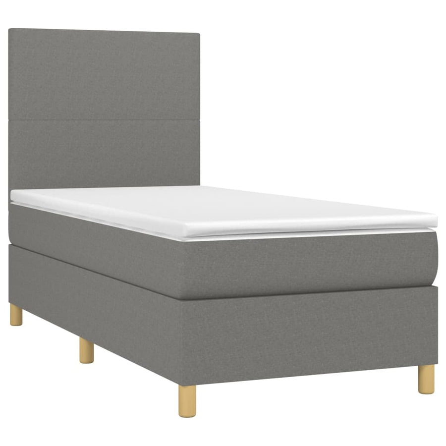 Boxspring Met Matras En Led Stof Donkergrijs 100 x 200 cm Effen ontwerp