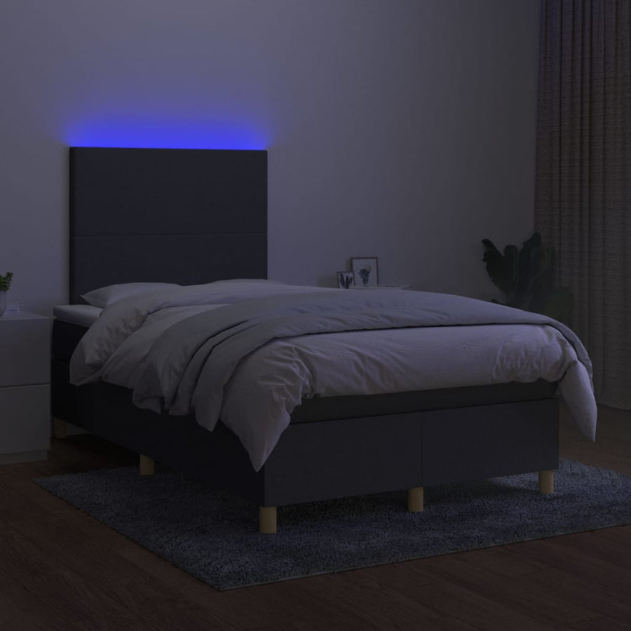 Boxspring Met Matras En Led Stof Donkergrijs 120 x 200 cm Effen ontwerp