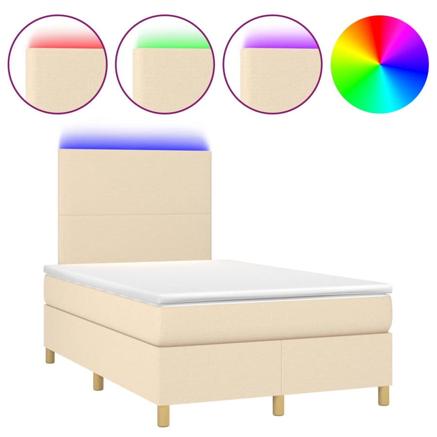 Boxspring met matras en LED stof crèmekleurig 120x200 cm 120 x 200 cm Effen ontwerp