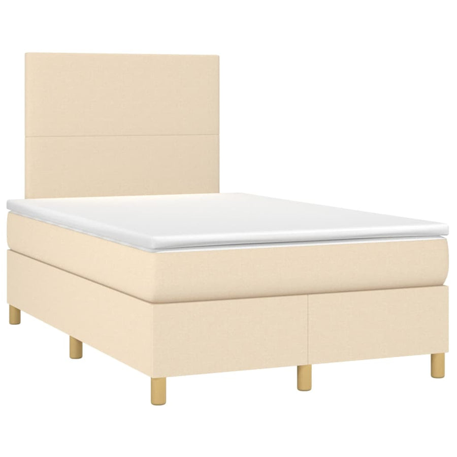 Boxspring met matras en LED stof crèmekleurig 120x200 cm 120 x 200 cm Effen ontwerp