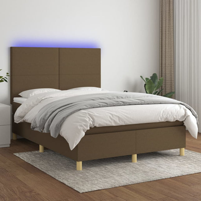 Boxspring Met Matras En Led Stof Donkerbruin 140X190 Cm