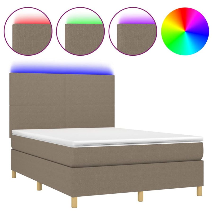 Boxspring met matras en LED stof taupe 140x190 cm 140 x 190 cm Effen ontwerp