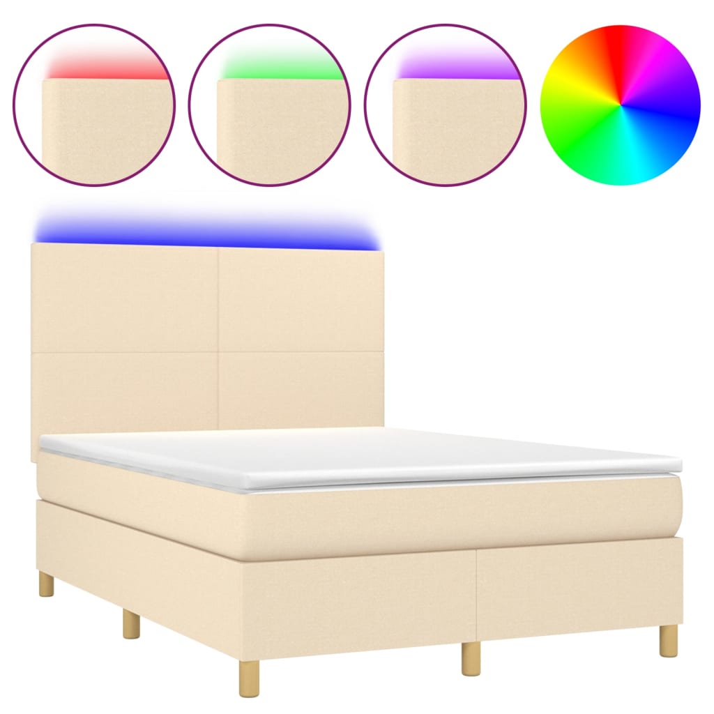 Boxspring met matras en LED stof crèmekleurig 140x190 cm 140 x 190 cm Crème