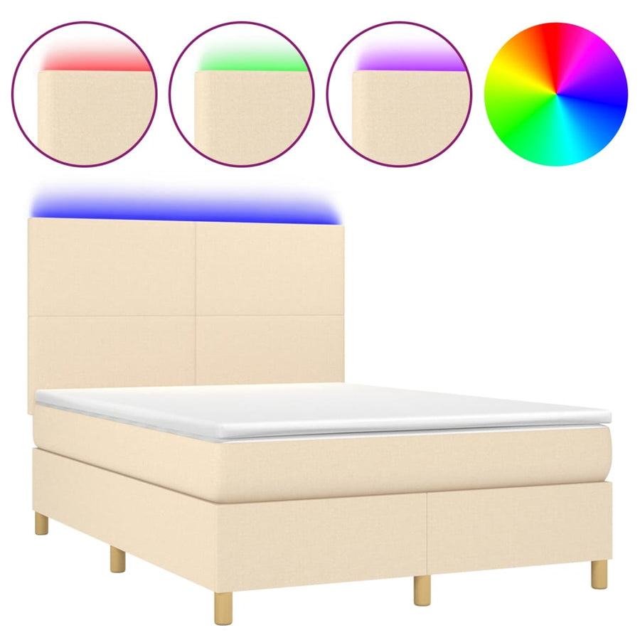 Boxspring met matras en LED stof crèmekleurig 140x190 cm 140 x 190 cm Crème