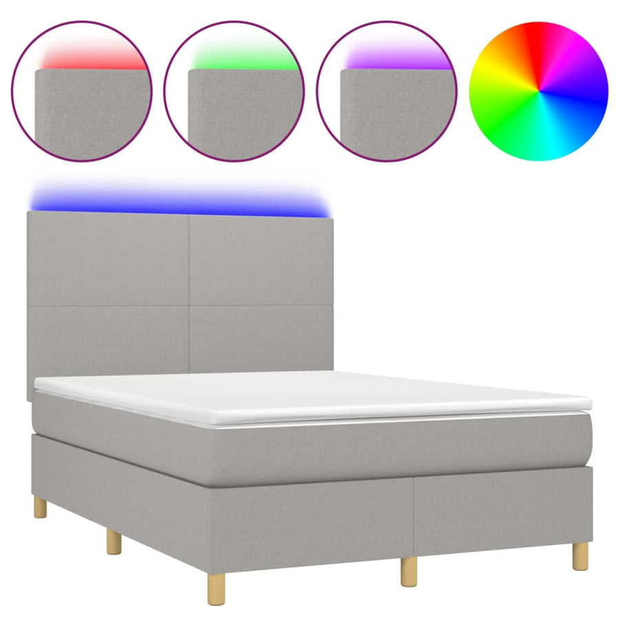 Boxspring Met Matras En Led Stof Lichtgrijs 140 x 200 cm Effen ontwerp