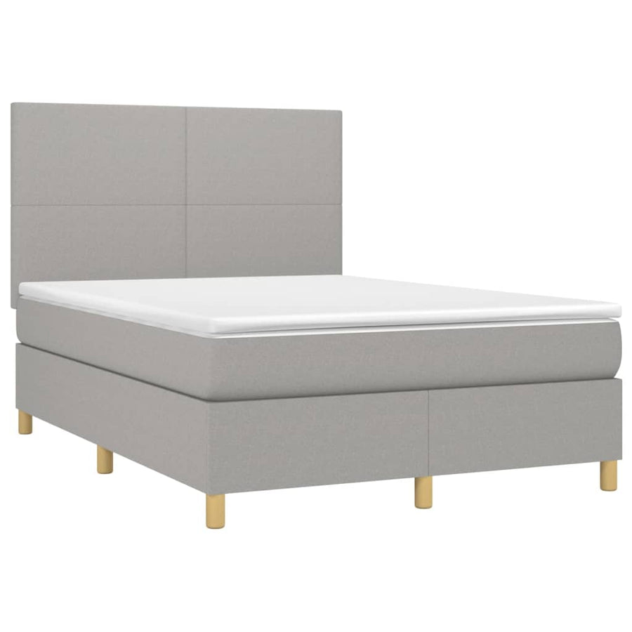 Boxspring Met Matras En Led Stof Lichtgrijs 140 x 200 cm Effen ontwerp