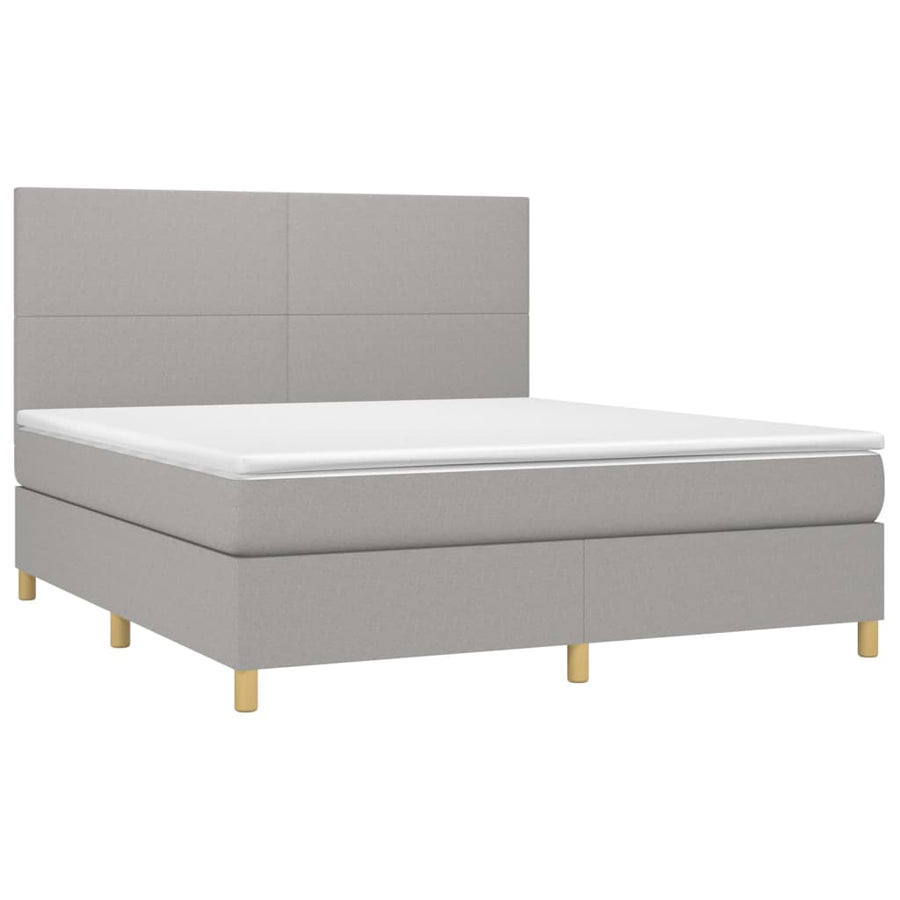 Boxspring Met Matras En Led Stof Lichtgrijs 160 x 200 cm Effen ontwerp