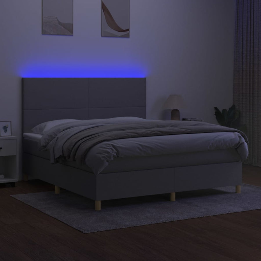 Boxspring Met Matras En Led Stof Lichtgrijs 160 x 200 cm Effen ontwerp