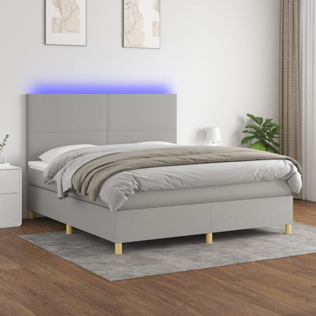 Boxspring Met Matras En Led Stof Lichtgrijs 160 x 200 cm Effen ontwerp