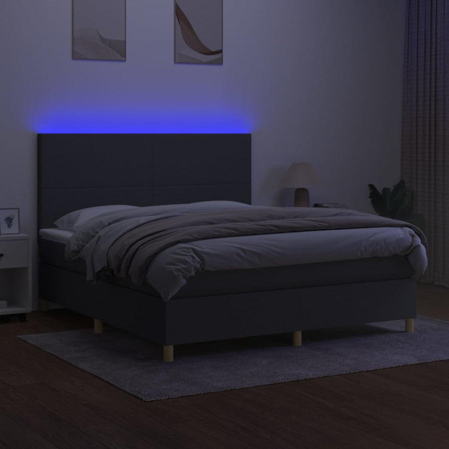 Boxspring Met Matras En Led Stof Donkergrijs 160 x 200 cm Effen ontwerp