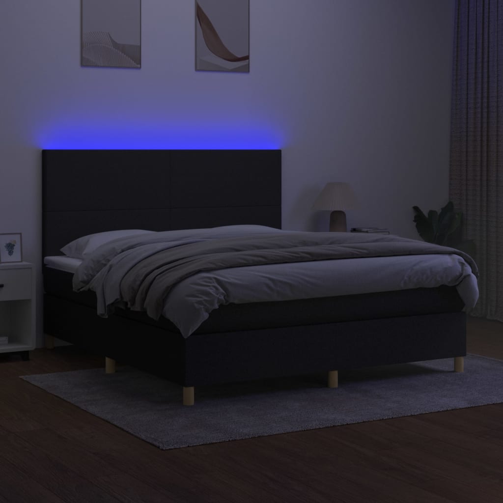 Boxspring Met Matras En Led Stof Zwart 160 x 200 cm Effen ontwerp